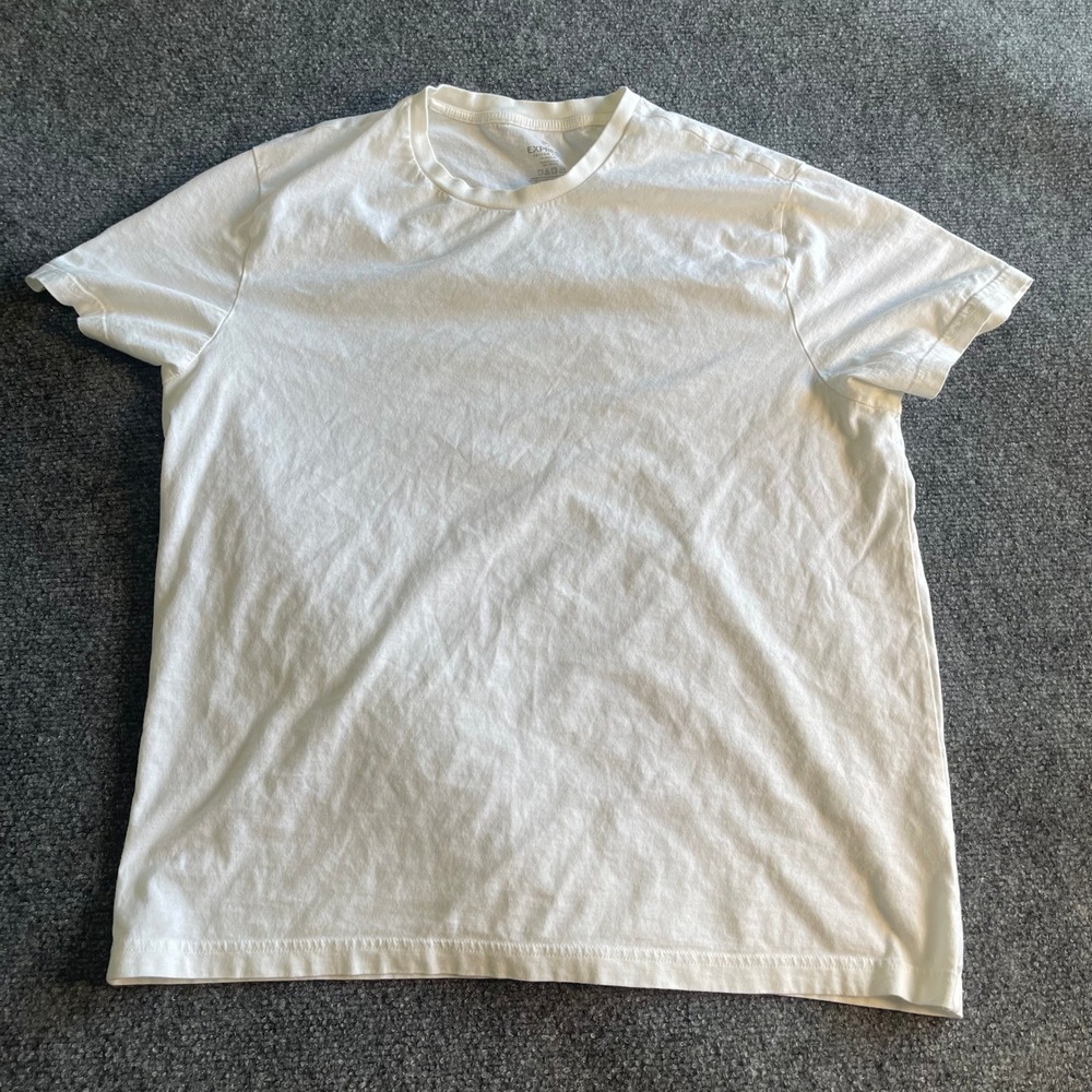 Express Mens XL White Cotton Crew Neck Short Sleeve‎ T-Shirt Solid Basic Tee